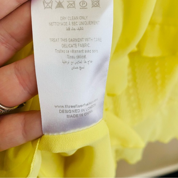 Three Floor Lemon Yellow Ruffle Chiffon Asymmetrical Flowy Sleeveless Dress Sz 2 - Picture 7 of 12